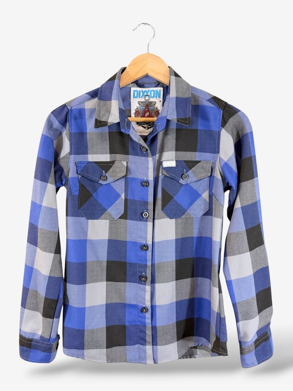 Dixxon Portside Flannel Button Down Shirt Women's S Blue Plaid Long Sleeve